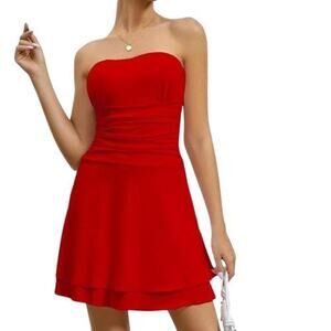 Milumia womens red ruched strapless